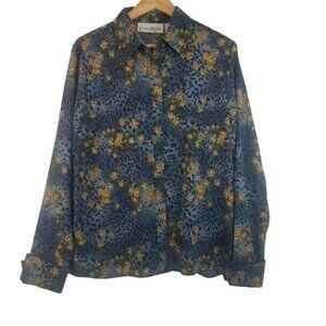 Claudia Richard NWT Large Flip Cuff Floral Blouse